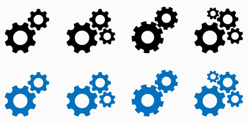 Clean gear mechanism icon featuring multiple cogwheels representing settings, process, engineering, machinery, and system operations. gear, cogwheel, setting, vector, icon