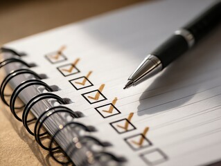 Bullet journal with checkboxes and goal tracker, soft daylight, organization and clarity concept