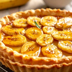 Golden Baked Banana Tart with Sliced Fruit and Bright Syrup Drizzle