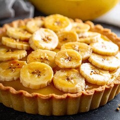 Classic Banana Tart with Sliced Bananas and a Golden Glaze on a Pastry Crust