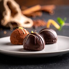 Dark Chocolate Truffles on a Plate Ready to be Served as a Sweet Treat