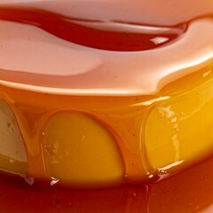 Rich Golden Caramel Syrup Dripping Down Creating a Smooth Glossy Texture