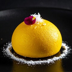 Velvety Textured Lemon Mousse Petit Four Dusted with Yellow Cake Crumbs