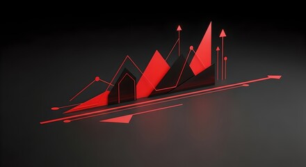 Stylized 3D graph with sharp red accents on black background.
