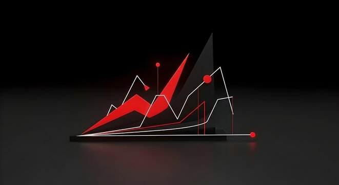 Stylized 3D graph with sharp red accents on black background.