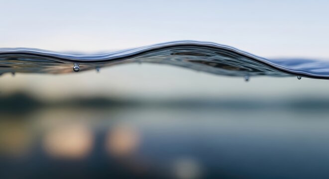 Serene blue water surface with droplets glistening in the light, perfect for conveying tranquility, purity, or a refreshing natural experience at the beach