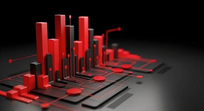 Red and black 3D data chart with modern tech composition, cinematic lighting, and visual depth. - Powered by Adobe