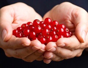Close-up of cupped hands holding a mound of ripe red berries