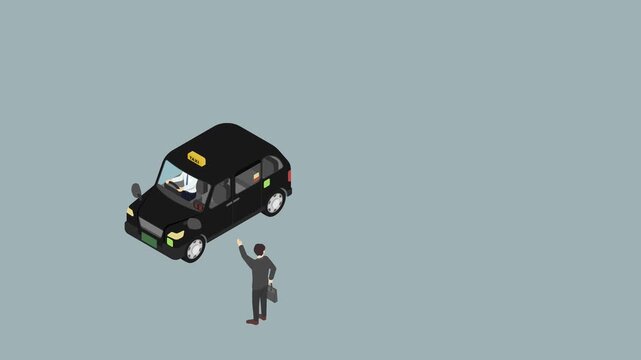 アイソメトリックイラスト：タクシーを呼び止める男性
