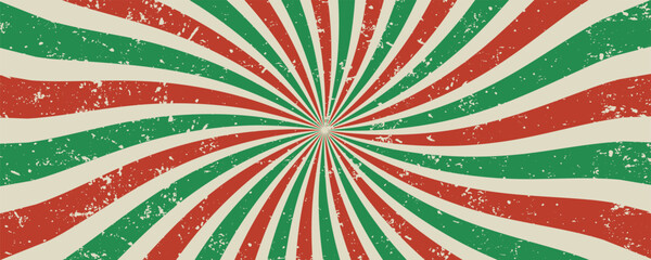 Vintage red green grunge retro circus lights background with festive swirls. Vector illustration