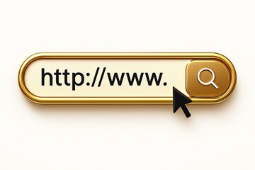 A golden browser search bar with the text http://www. and a magnifying glass icon.
