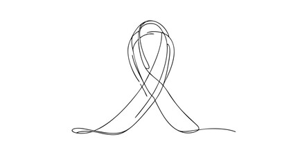 Single line drawing in modern minimalist style of cancer awareness ribbon 