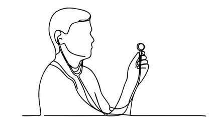 Single line drawing in modern minimalist style of healthcare workers team  