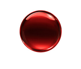 A shiny, reflective red glass sphere with a smooth surface and a glossy finish, floating in a transparent space without any background elements