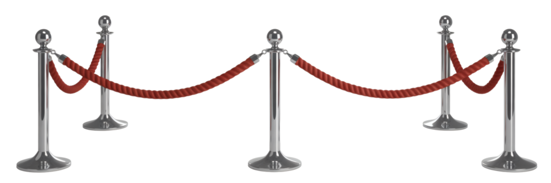 Exclusive event entrance with elegant rope barrier and polished chrome stanchions, VIP access, modern security detail