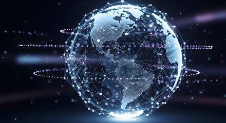Fototapeta premium Abstract Global Network Digital Connectivity and Data Flow Across the World, Symbolizing Advanced Technology, Communication, and Future Innovation