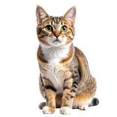 Obraz premium Adorable brown tabby cat sits, gazing upwards with bright, golden eyes