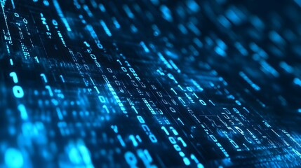 Futuristic Digital Landscape with Flowing Luminous Blue Data Particles and Interconnected Geometric Structures  Visualizing the dynamic and complex nature of digital information data networks