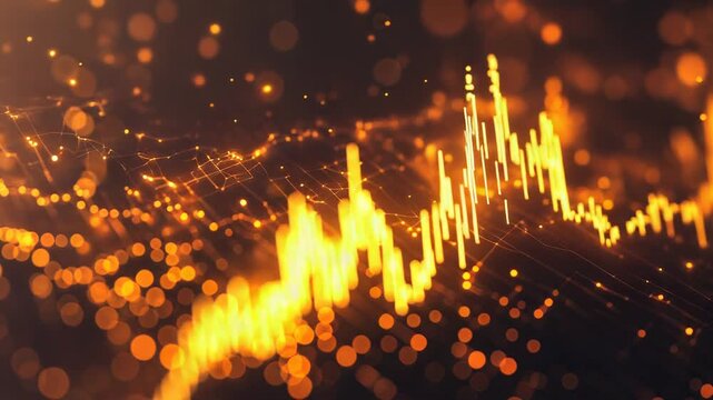 Abstract digital data waveform illuminating flowing particles