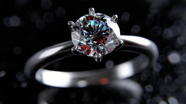 Close-up of a solitaire diamond ring on a dark background