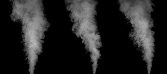 Naklejka premium White smoke rising on black background. Abstract steam effect for design, texture or overlay. Perfect for creative works, background or atmosphere effects and graphic design.