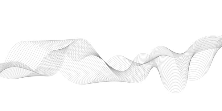 Abstract grey, white smooth element swoosh speed wave modern stream background. Wave with lines created using blend tool. Abstract frequency sound wave lines and twisted curve lines background.	