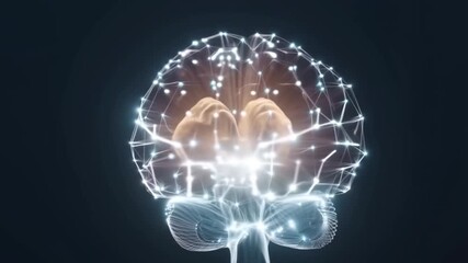 A translucent glowing brain model with pulsating light connections and digital nodes concept of neural networks and artificial intelligence - Powered by Adobe