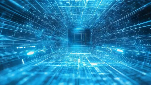 Digital data stream tunnel traveling through virtual space