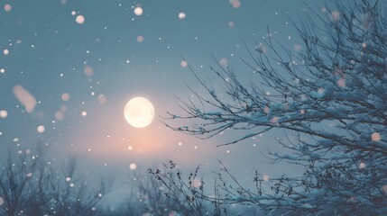 Snowy moonlit night winter landscape photography tranquil atmosphere serene view nature's beauty