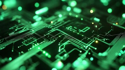 Green digital circuit board displaying data processing and technology - Powered by Adobe