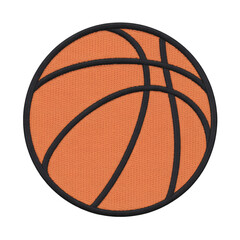 Fototapeta premium Dynamic basketball embroidered emblem in vibrant orange and black for sporty designs and athletic themed graphics with transparent background