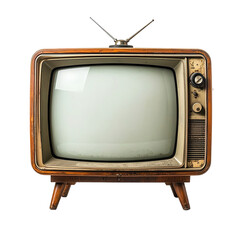 Antique TV set on a black backdrop, classic wood design