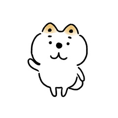 片手を挙げて挨拶する白い柴犬