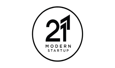 Black and white number 21 logo with modern startup text in a circle isolated PNG with Transparent Background