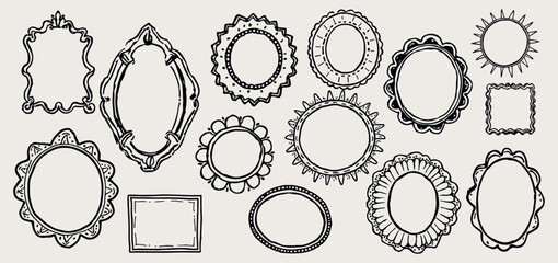 Hand Drawn Retro Vintage Frames Set. Charcoal Borders Collection. Simple Vintage Frames in Crayon Sketch Style. Vector Illustration