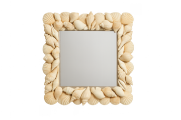 Square mirror decorating with natural seashells and frame