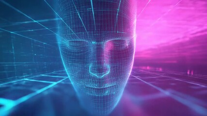 Digital human face wireframe representing metaverse and cyber future - Powered by Adobe
