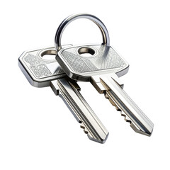 Two metal keys hanging together, against a black background
