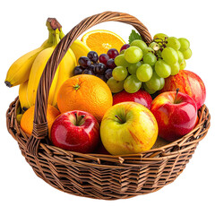 Wicker basket filled with ripe and colorful variety of fruits