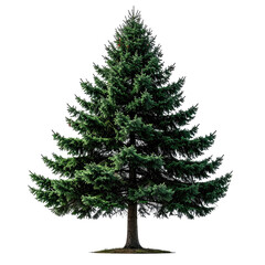 Evergreen tree with dense, triangular shape on a black background
