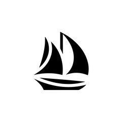 Simple black sailboat with two sails on transparent background silhouette