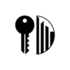 Key and vertical bars in half circle on transparent background silhouette