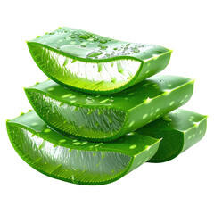Sliced aloe stack, dripping moisture. Fresh, vibrant green texture
