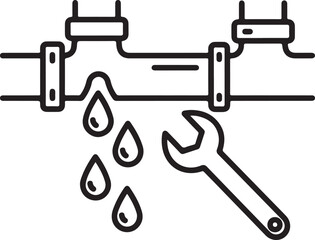 Leaking Pipe Icon with Wrench: Plumbing Repair and Maintenance