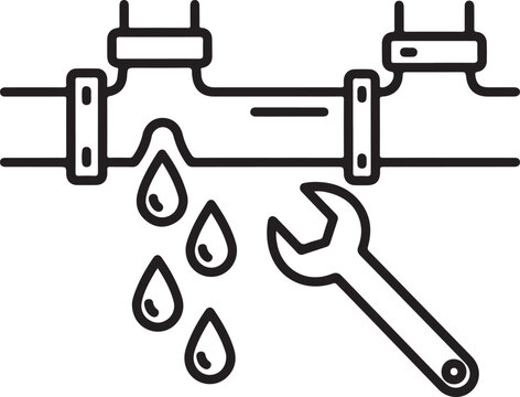 Leaking Pipe Icon with Wrench: Plumbing Repair and Maintenance