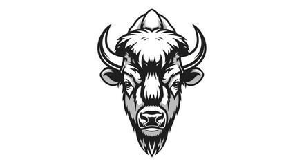 Monochrome illustration of a bison head with detailed fur and horns.