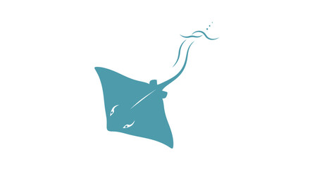 Stylized illustration of a blue stingray swimming upwards with a wavy line above it.