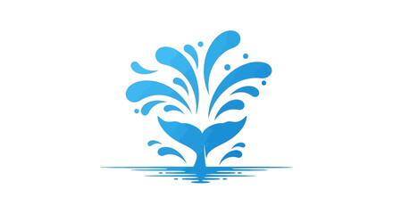 A stylized illustration of a whale tail emerging from water, creating a splash effect.