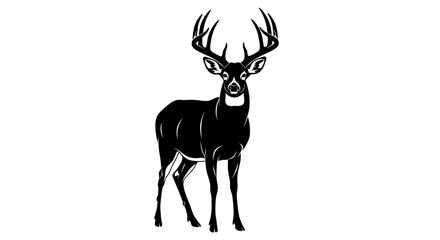 Black and white illustration of a majestic buck deer with large antlers, standing proudly.