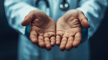 Close-up of medical doctor’s hands holding a stethoscope and writing on patient chart in clinic